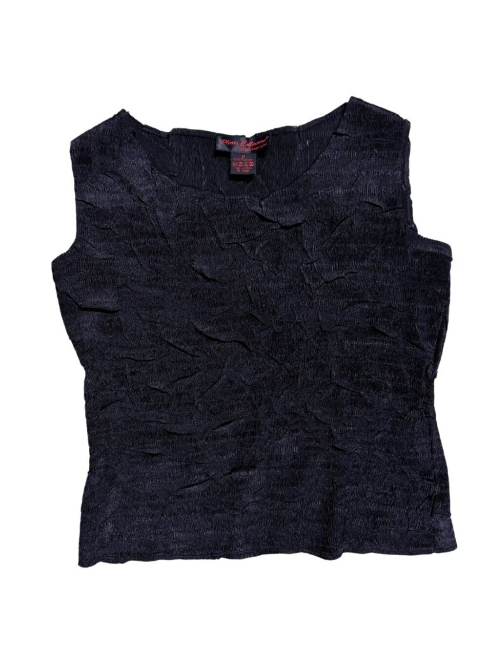 90s Pleats Sleeveless Going Out Top Crinkled Pleated Satin in Black Size Medium